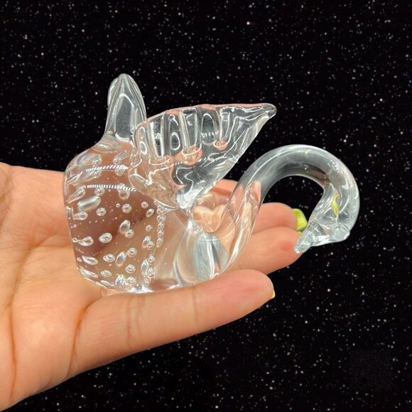 Vintage Art Glass Clear Bullicante Controlled Bubble Swan Paperweight 3.5”T 2”W - Picture 7 of 8